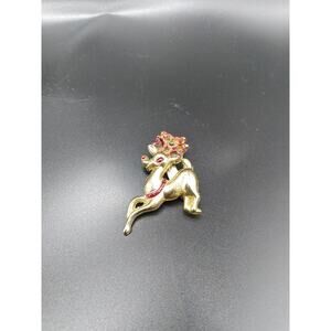 Vintage Goldtone Reindeer Brooch Pin Red Enamel Christmas 1.75 In